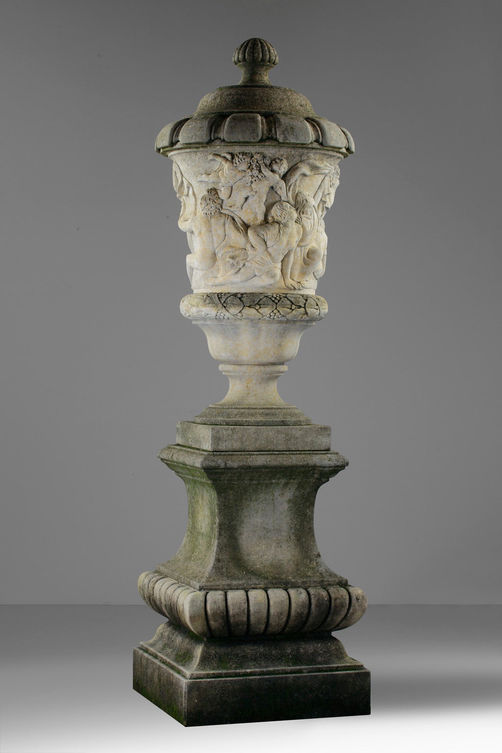 20th Century Pair of Large Italian Sculpted Stone Lidded Urns