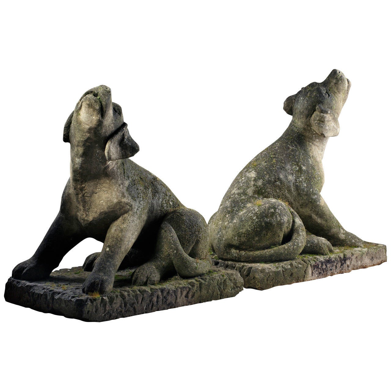 Pair of Carved Limestone Models of Howling Dogs at 1stdibs