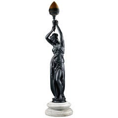 Late 19th Century French Black Painted Cast Iron Figural Torchere 9