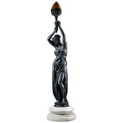 Late 19th Century French Black Painted Cast Iron Figural Torchere