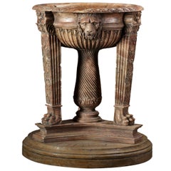 Sculpted Rouge Marble Planter after a Roman Marble Basin and Tripod