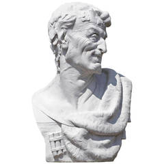 Italian Sculpted White Marble Bust of Pan