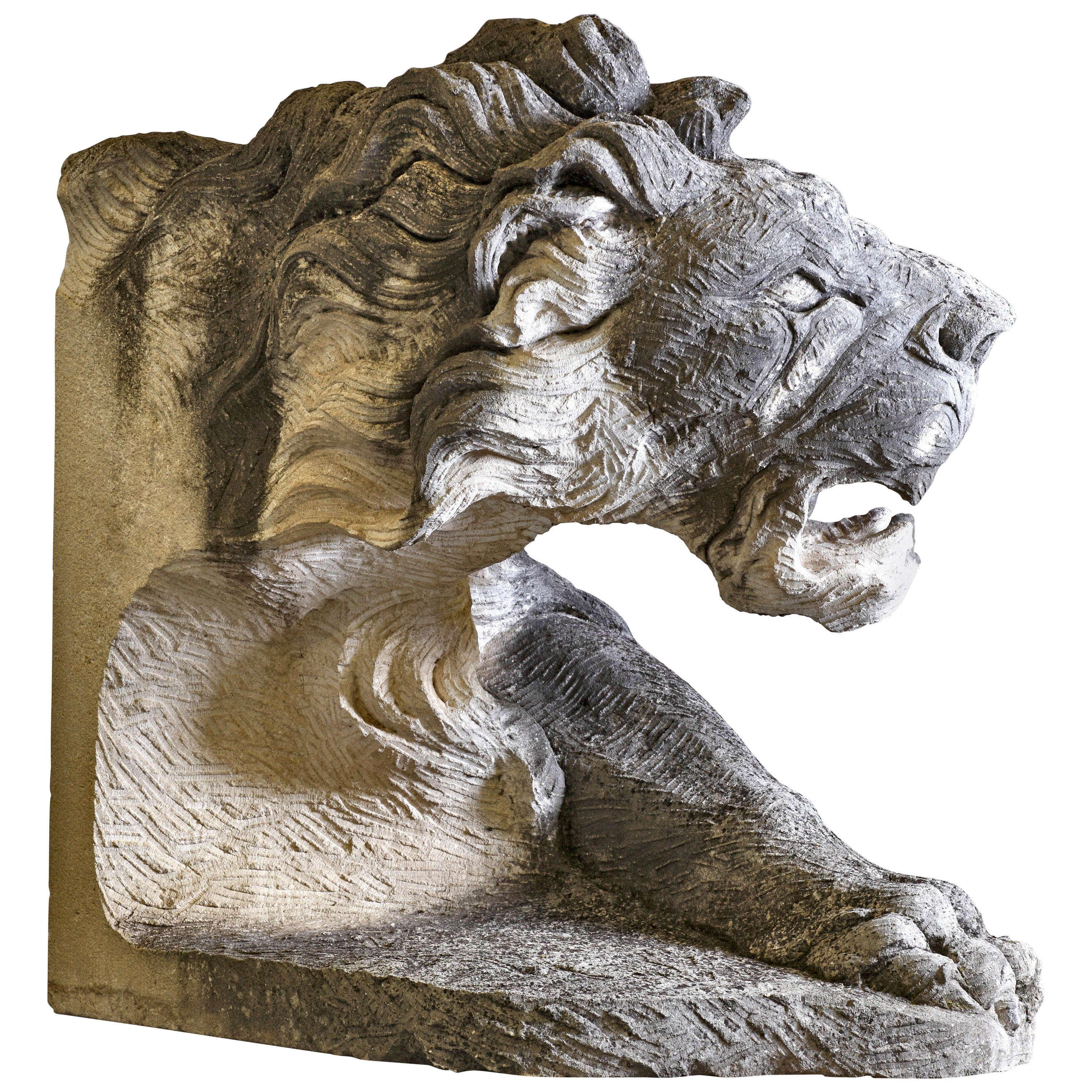 Sculpted Limestone Model of a Lion's Head and Torso