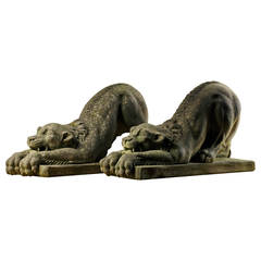 Pair of Continental Sculpted Limestone Models of Lions