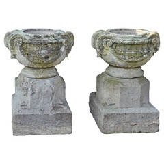 Antique Pair of 18th Century Continental Carved Sandstone Planters