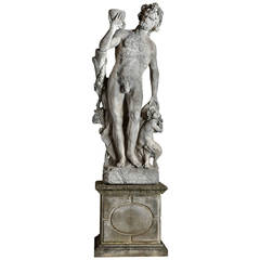 Monumental Italian Sculpted Limestone Group of Bacchus with a Satyr 3