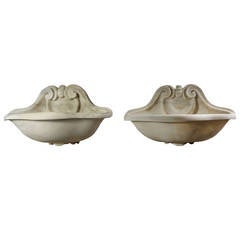 Pair of Carved White Marble Holy Water Stoops 4
