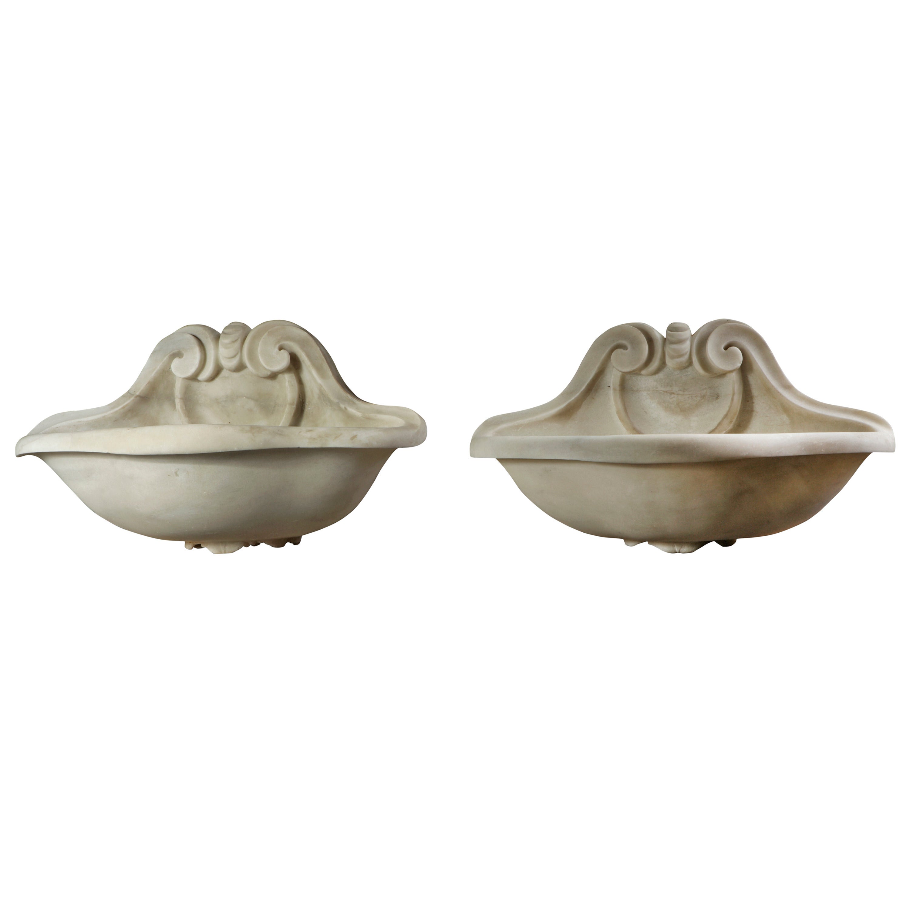 Pair of Carved White Marble Holy Water Stoops For Sale