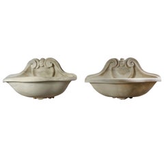 Pair of Carved White Marble Holy Water Stoops