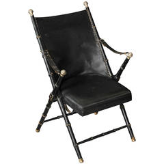 Maison Jansen Blackened Wood and Leather Campaign Chair 4