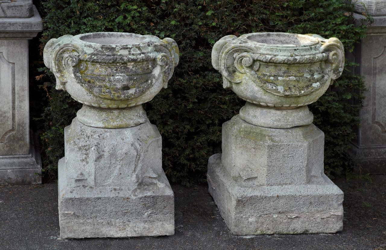 Pair of 18th Century Continental Carved Sandstone Planters