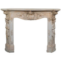 Antique Carved 19th Century French Rococo Statuario Marble Fireplace or Mantel Piece