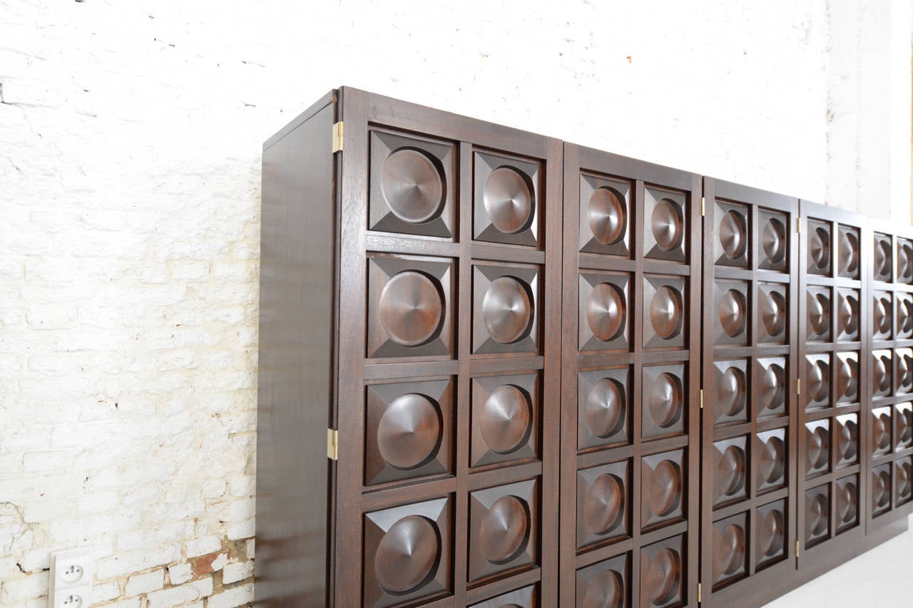Late 20th Century Impressive Brutalist Credenza with Graphical Door Panels