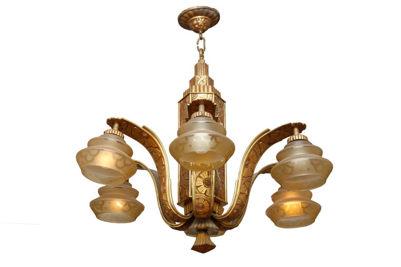 French Art Deco Chandelier by Henri Dieupart And Albert Simonet In Excellent Condition In Antwerp, BE