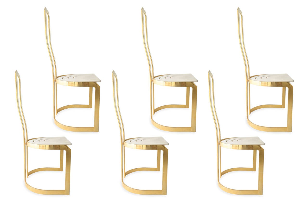 Mid-Century Modern Stunning Set of Six Brass Dining Chairs