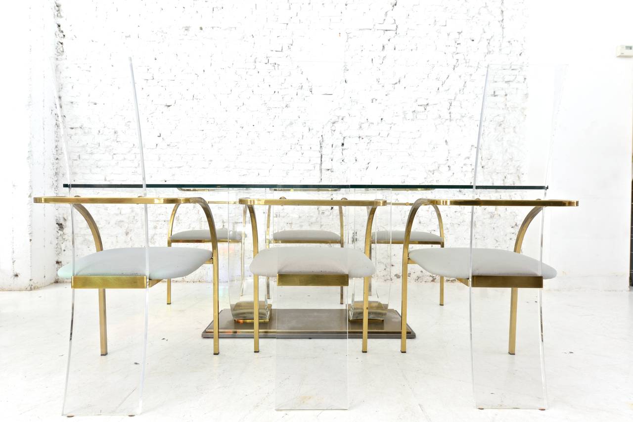 French Maison Jansen Brass and Perspex Dining Table