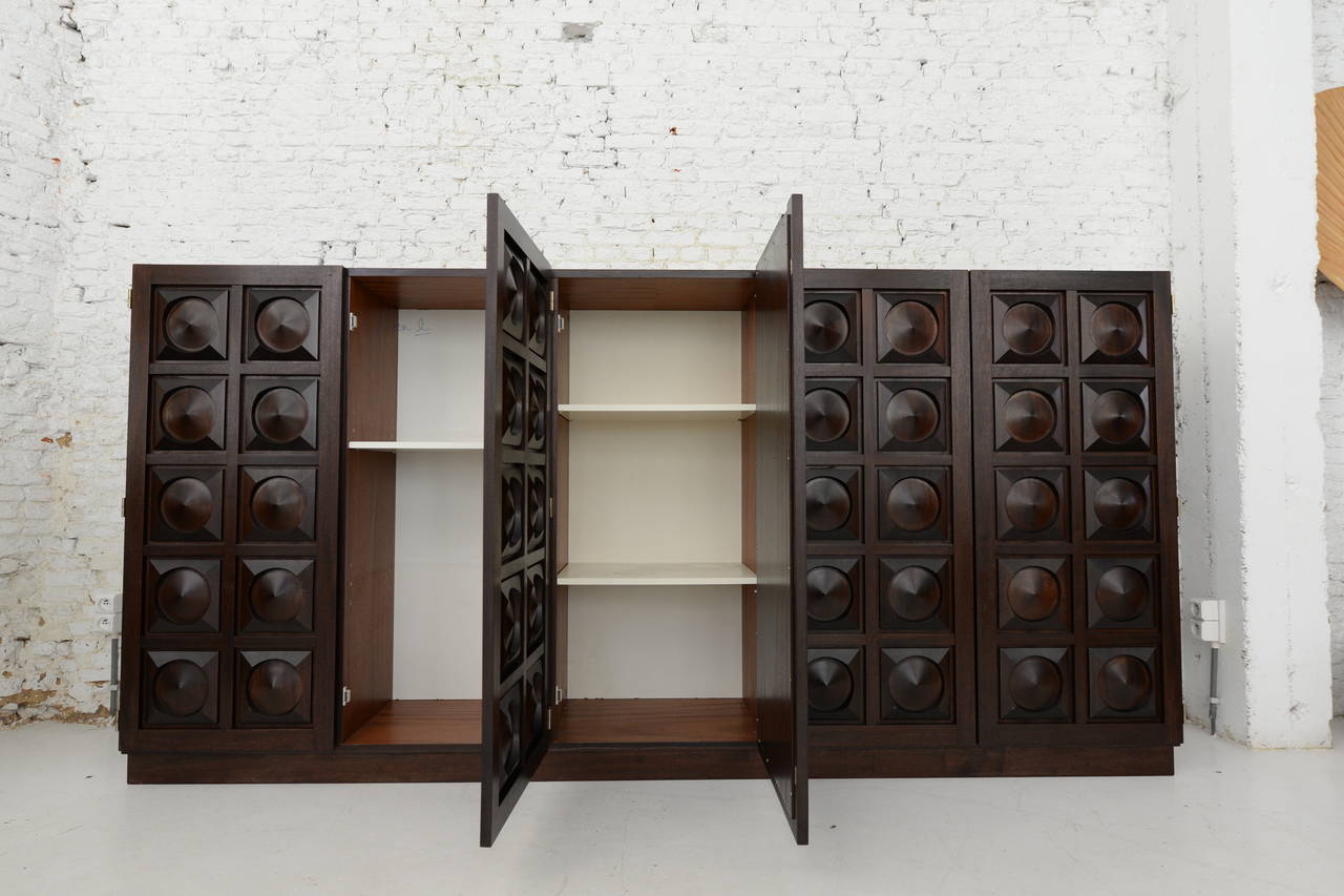 Mahogany 1970s Credenza with Geometrical Doors