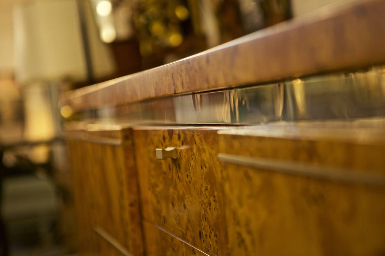 French 1970s Burl and Brass Credenza