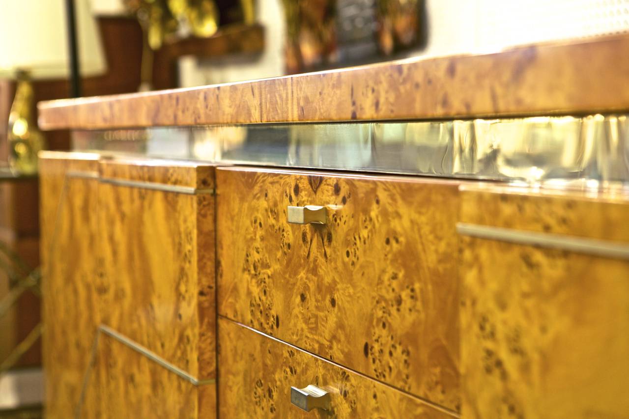 1970s Burl and Brass Credenza 2