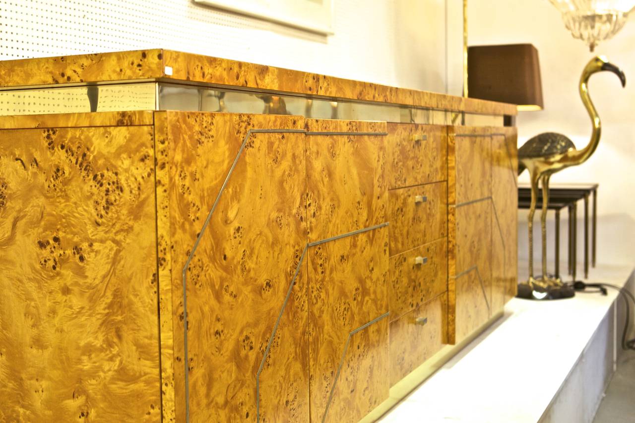 Late 20th Century 1970s Burl and Brass Credenza