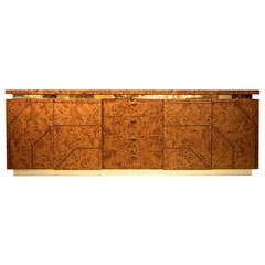 1970s Burl and Brass Credenza