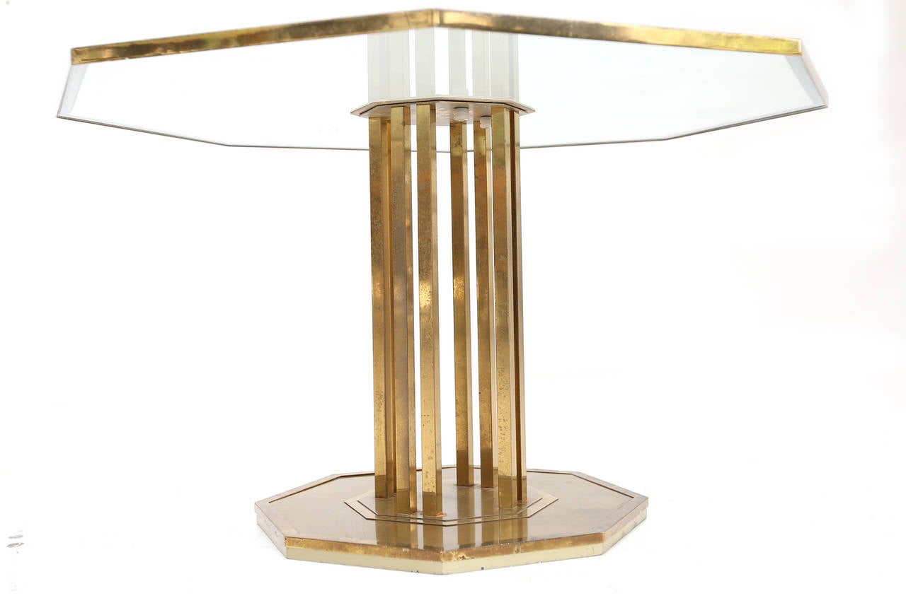 Brass octagonal cocktail table.