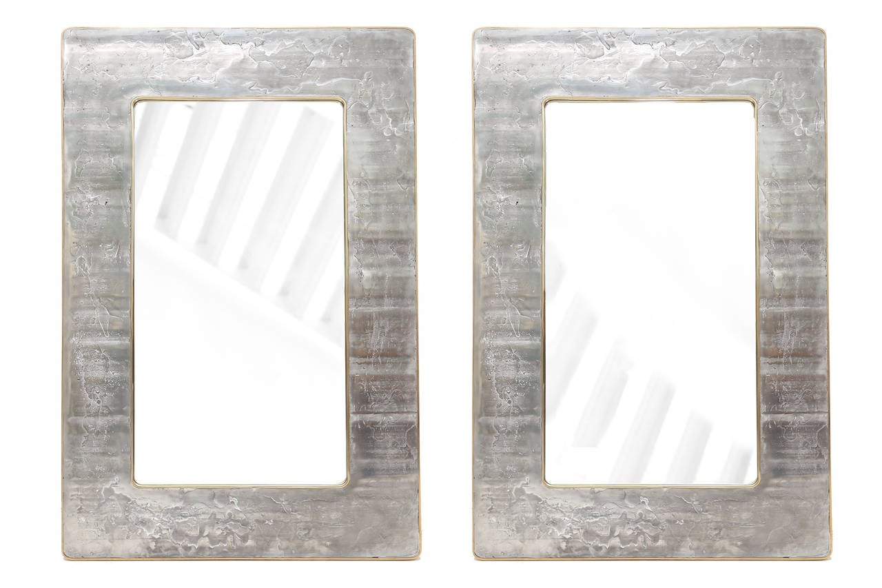 Hollywood Regency Important Pair of Sandcast Mirrors