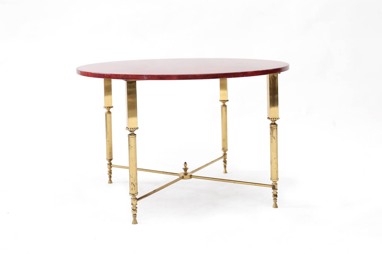 Gilt Red Lacquered Goatskin Coffee Table by Aldo Tura