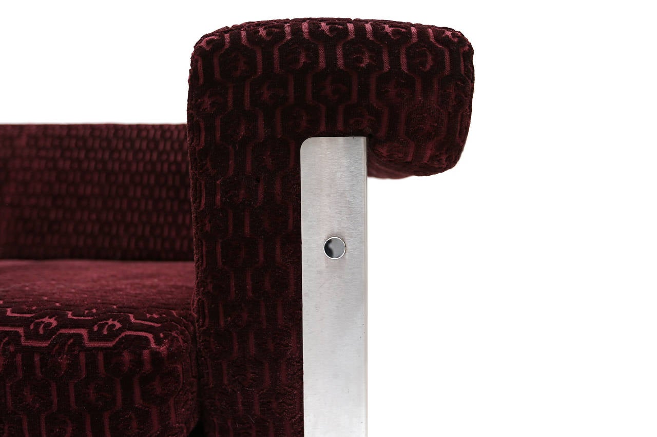 Stainless Steel Art Deco Velvet Upholstered Couch