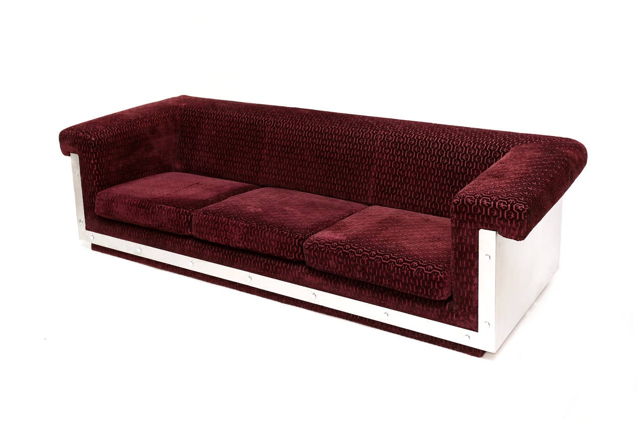 Mid-20th Century Art Deco Velvet Upholstered Couch