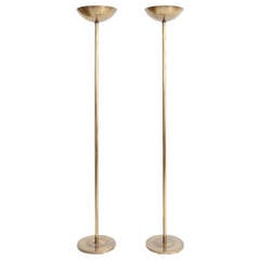 Vintage Pair of Uplighting Brass Floor Lamps