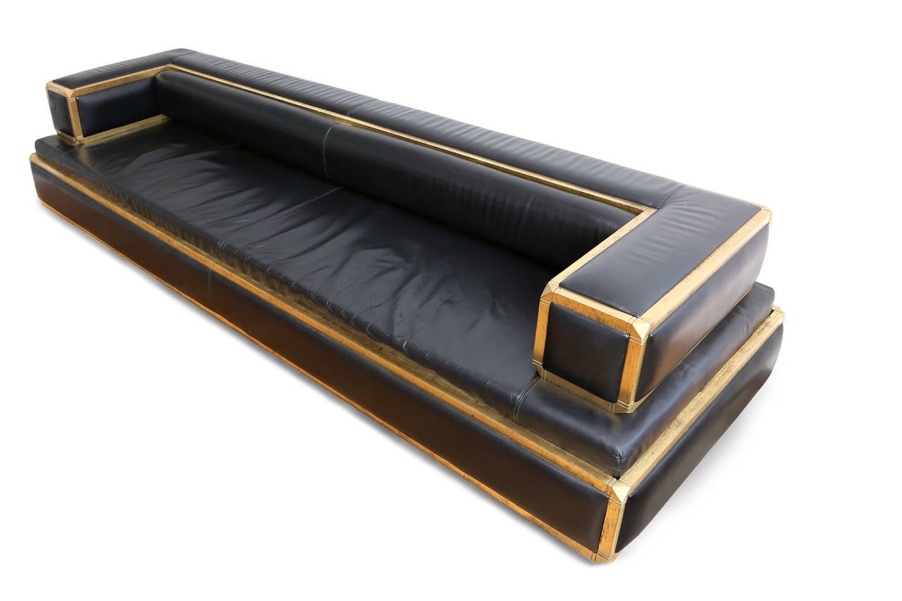 High end sofa by Marzio Cecchi.
Black leather, brass,
Italy, circa 1970.
Measure: W 265 cm x D 90 cm x H 65 cm.