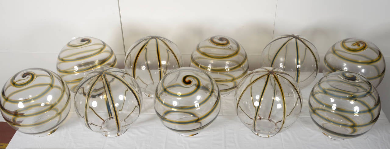 Mid-20th Century Set of Ten Large Blown Murano Glass Globes For Sale