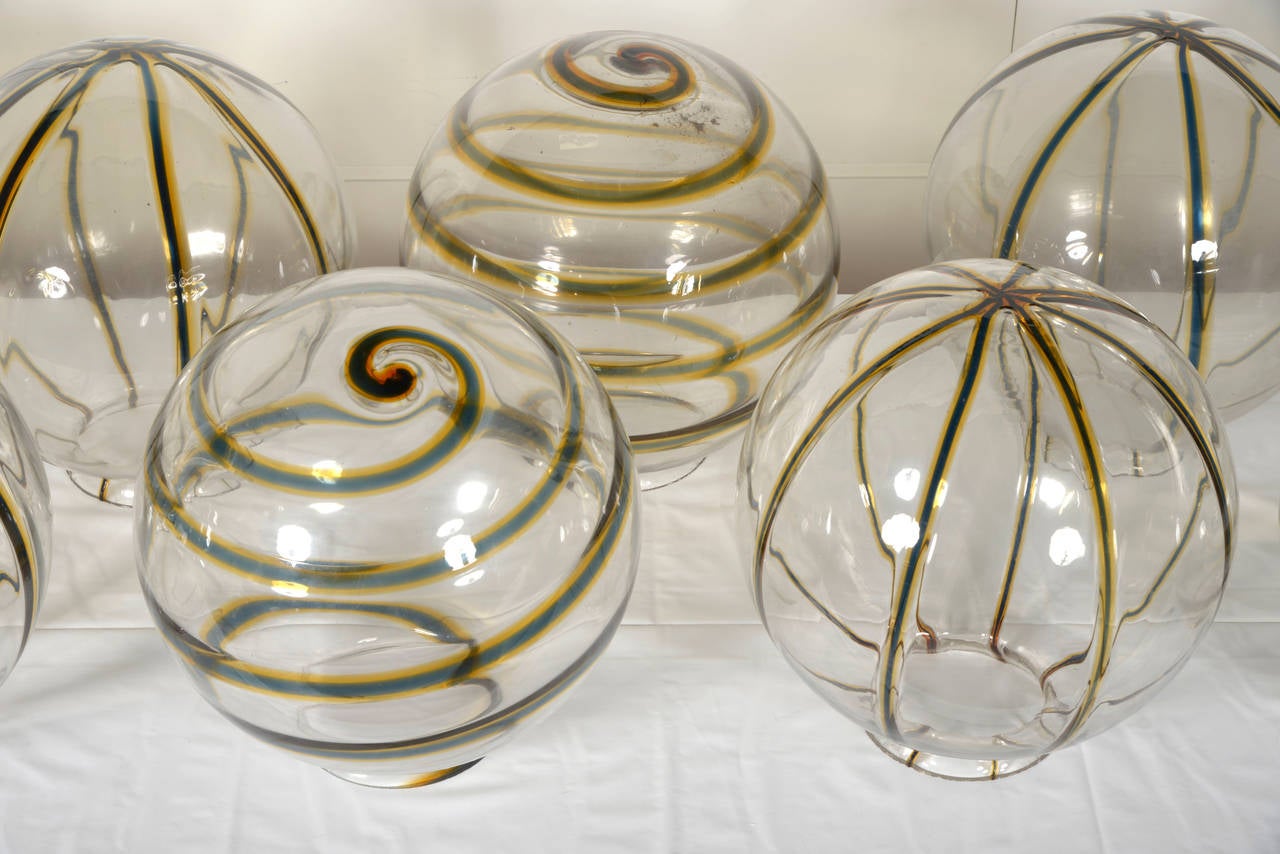Italian Set of Ten Large Blown Murano Glass Globes For Sale