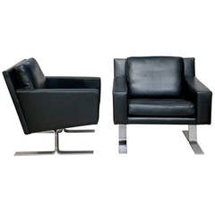 Pair of 1970s Steel and Leather Armchairs