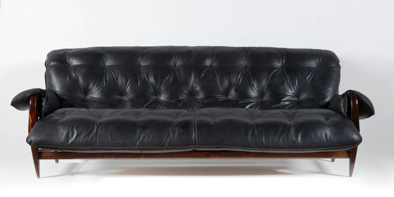 Brazilian Jean Gillon brazilian rosewood and leather sofa