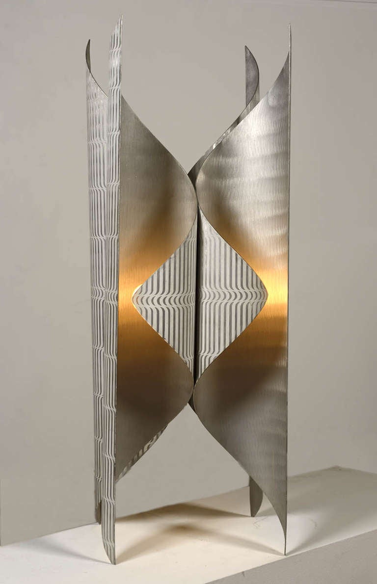 Transfer printed aluminium table lamp.