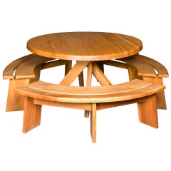 A Pierre Chapo Massive Elm Table And 3 Benches
