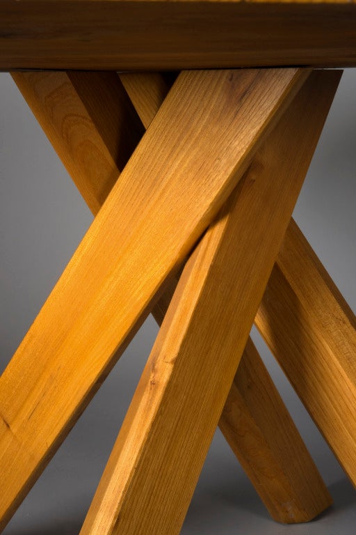 A Pierre Chapo Massive Elm Table And 3 Benches