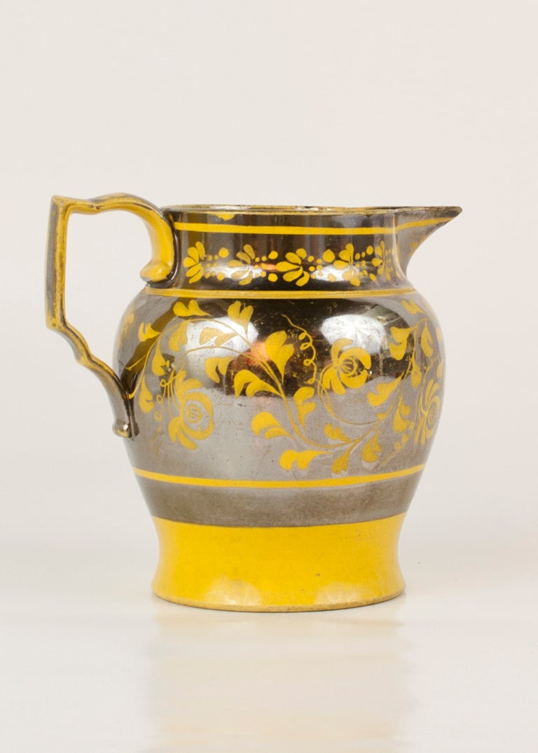 English Staffordshire Silver Canary Yellow Luster Jug
