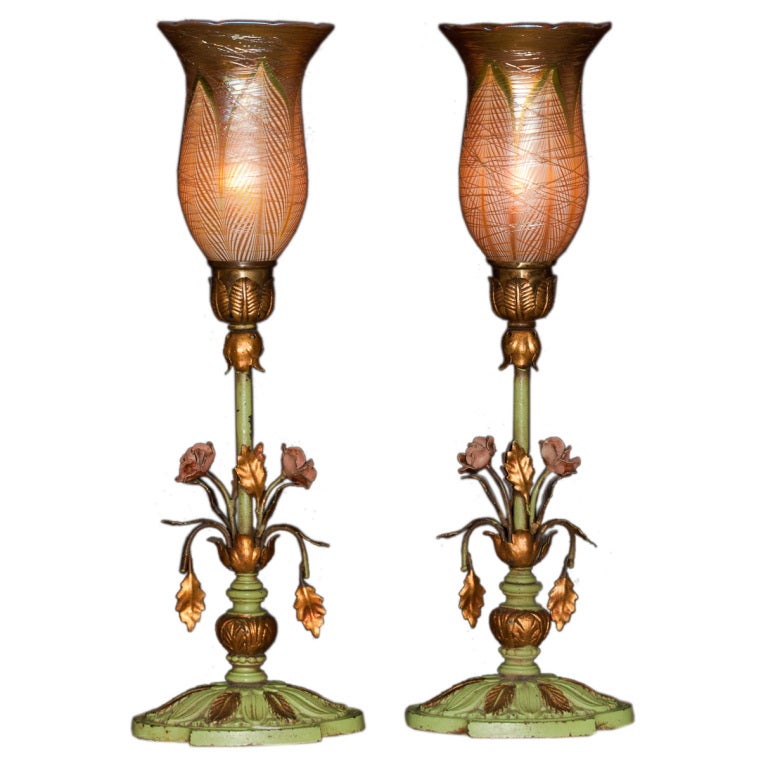 Antique French Art Glass Lamps For Sale