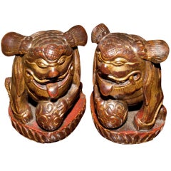 Antique Carved Wood Lions