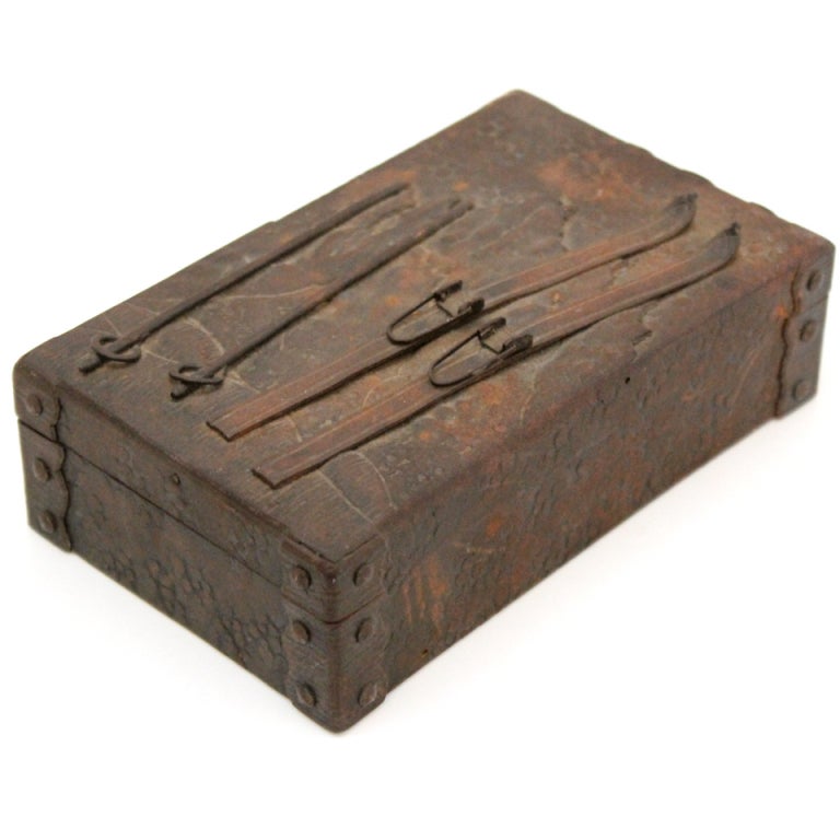 Chased Copper Ski Box at 1stdibs