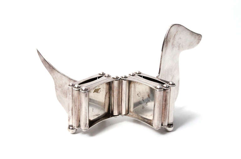 Silver Plate Hermès Dachshund Articulating Frame In Excellent Condition In Waltham, MA