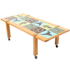Western Themed Pottery Tile Table by Ranch Oak