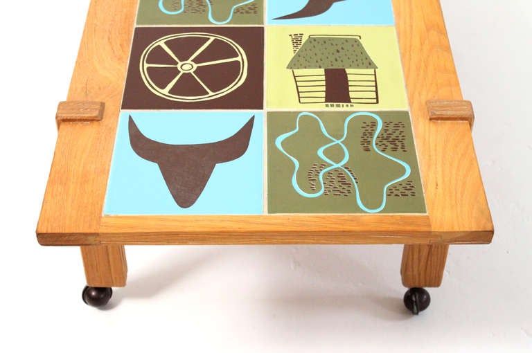 Mid-20th Century Western Themed Pottery Tile Table by Ranch Oak
