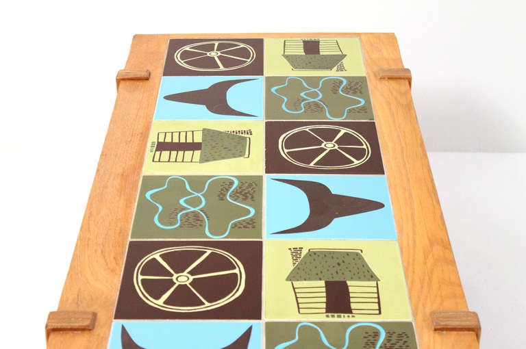 Western Themed Pottery Tile Table by Ranch Oak In Excellent Condition In Waltham, MA