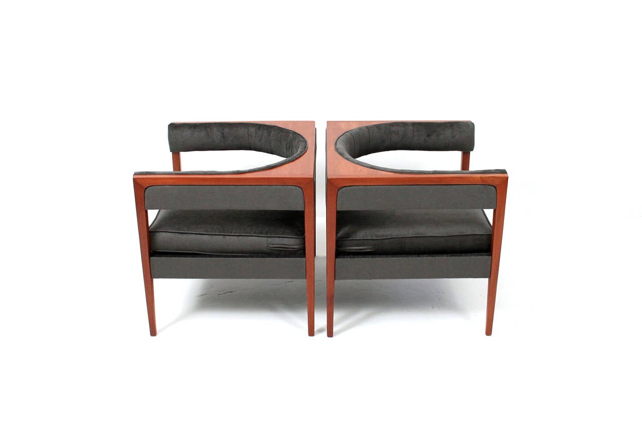 Mid-Century Modern Walnut Cube Lounge Chairs by Drexel