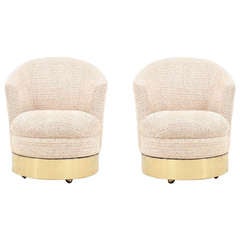 Pair of Karl Springer Barrel or Club Lounge Chairs