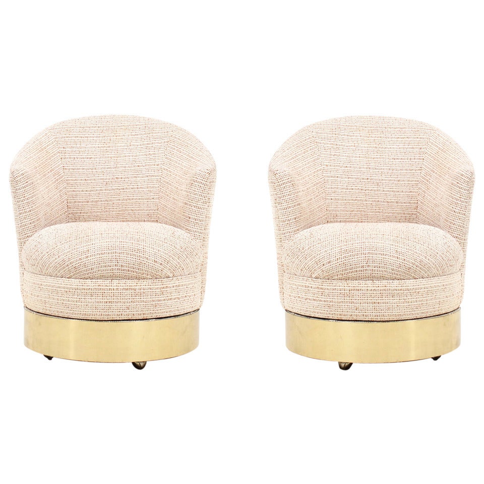 Pair of Karl Springer Barrel or Club Lounge Chairs
